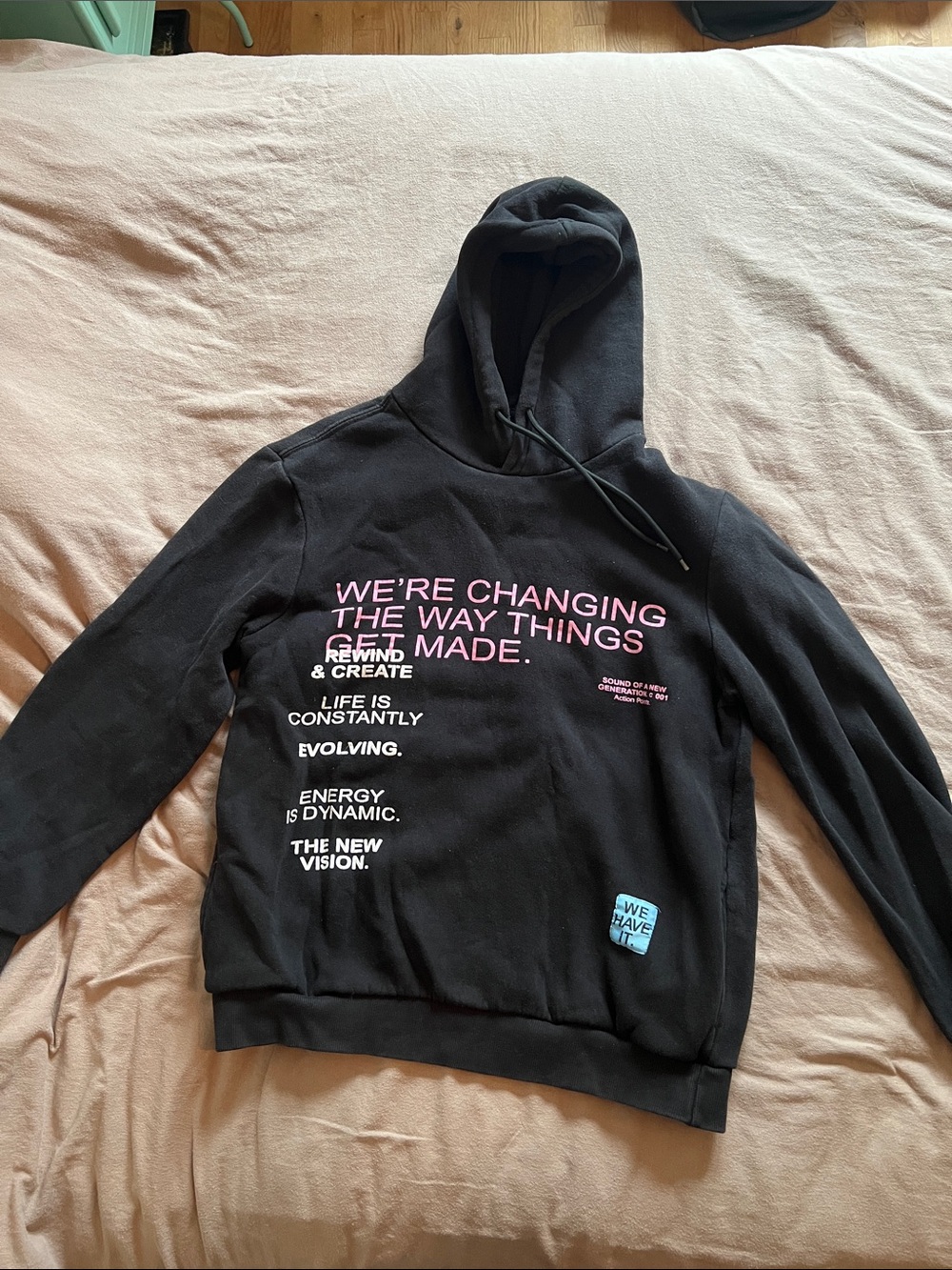 Bershka Black Hoodie with Pink Graphic Text